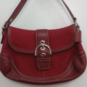 Coach Signature Soho Flap Red Leather and Jacquard